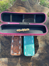 Load image into Gallery viewer, Tooled Leather & Cowhide Iron Straightener Holders: Black