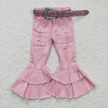 Load image into Gallery viewer, Children Pink Elastic Waistband Distressed Denim Pants(can c: 6-7T