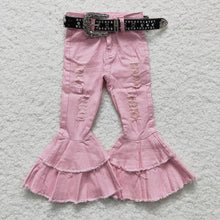 Load image into Gallery viewer, Children Pink Elastic Waistband Distressed Denim Pants(can c: 6-7T