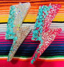 Load image into Gallery viewer, Turquoise Stone Glitter Lightning Bolt Car Freshies: Love Spell (White)